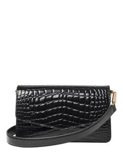 Aspinal of London Eliza Croc Leather Clutch Bag, Black, Black