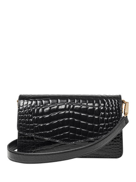 Aspinal of London Eliza Croc Leather Clutch Bag, Black, Black