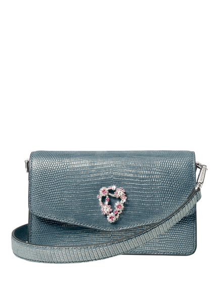 Aspinal of London Eliza Croc Leather Clutch Bag, Peacock, Peacock
