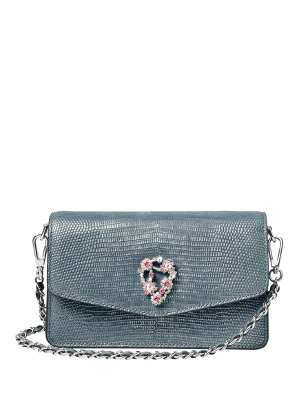 Aspinal of London Eliza Croc Leather Clutch Bag, Peacock - view 2, Peacock