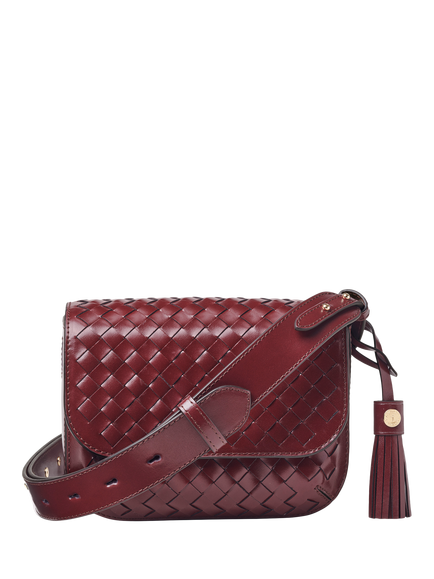 Aspinal of London Ella Woven Leather Crossbody Bag, Burgundy, Burgundy