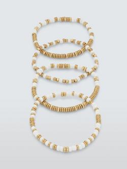 John Lewis Beaded Stretch Bracelets, Cream/Gold, Set of 4, Gold/White