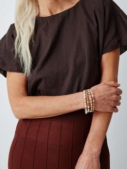 John Lewis Beaded Stretch Bracelets, Cream/Gold, Set of 4 - view 2, Gold/White