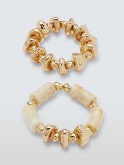 John Lewis Swirled Resin Bar and Beaded Stretch Bracelet, Cream/Gold, Set of 2, Cream