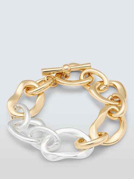 John Lewis Irregular Link T-Bar Mixed Plate Bracelet, Gold/Silver, Gold/Silver