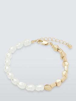 John Lewis Faux Pearl and Metal Beaded Bracelet, Gold/White, Gold/White