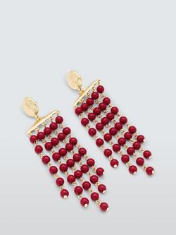 John Lewis Beaded Chain Multi Drop Statement Earrings, Red, Red