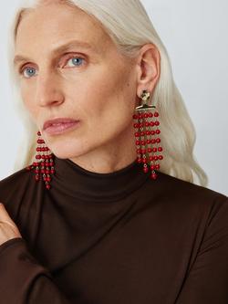 John Lewis Beaded Chain Multi Drop Statement Earrings, Red - view 2, Red