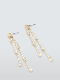 John Lewis Cubic Zirconia and Bar Double Drop Earrings, Gold, Gold