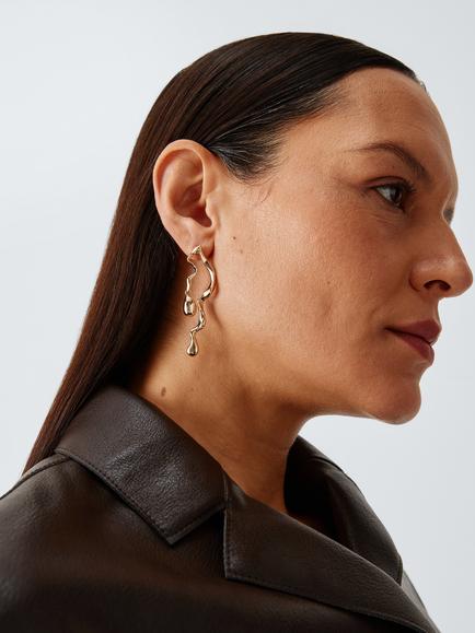 John Lewis Double Wavy Bar Statement Earrings, Gold - view 2, Gold