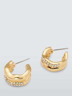 John Lewis Diamante Wavy Hoop Earrings, Gold