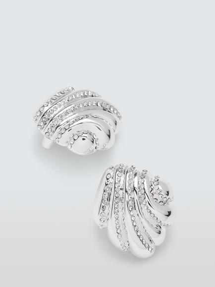 John Lewis Diamante Shell Stud Earrings, Silver