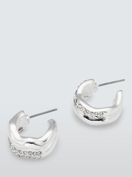 John Lewis Diamante Wavy Hoop Earrings, Silver