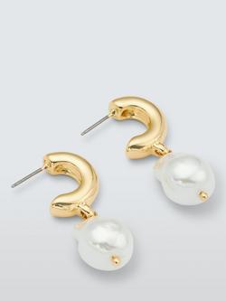 John Lewis Faux Pearl Half Hoop Drop Earrings, Gold/White
