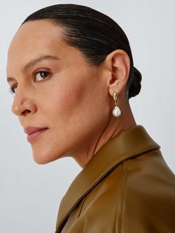 John Lewis Faux Pearl Half Hoop Drop Earrings - view 2, Gold/White