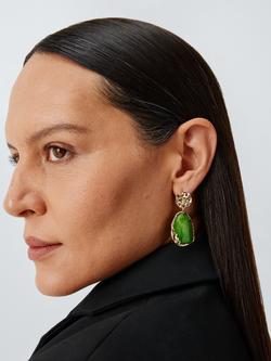 John Lewis Irregular Gemstone Drop Earrings, Gold/Green - view 2, Gold/Green