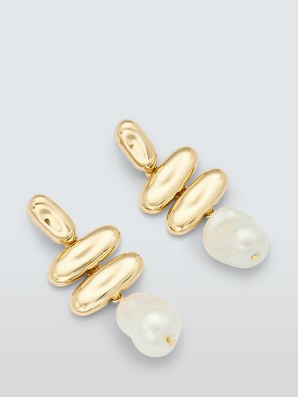 John Lewis Irregular Pebble and Faux Pearl Drop Earrings, Gold/White, Gold/White