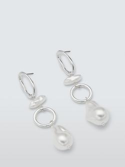 John Lewis Irregular Faux Pearl Link Drop Earrings, Silver/White, Silver/White