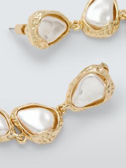 John Lewis Irregular Triple Molten Faux Pearl Drop Earrings, Gold/White, Gold/White