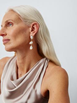 John Lewis Irregular Triple Molten Faux Pearl Drop Earrings, Gold/White - view 2, Gold/White