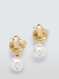 John Lewis Knot and Irregular Faux Pearl Drop Earrings, Gold/White
