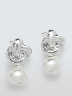 John Lewis Knot and Irregular Faux Pearl Drop Earrings, Silver/White
