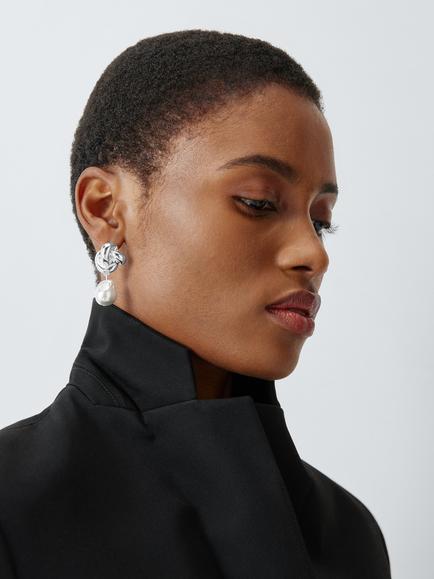 John Lewis Knot and Irregular Faux Pearl Drop Earrings - view 2, Silver/White