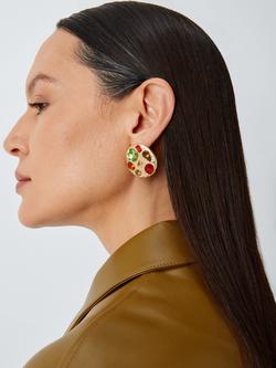 John Lewis Crystal Circle Stud Earrings, Gold/Multi - view 2, Gold/Multi