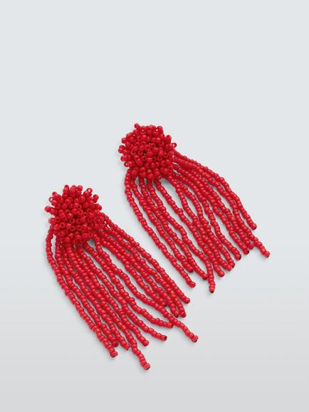 John Lewis Multi Bead Statement Drop Earrings, Red
