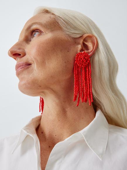 John Lewis Multi Bead Statement Drop Earrings - view 2, Red