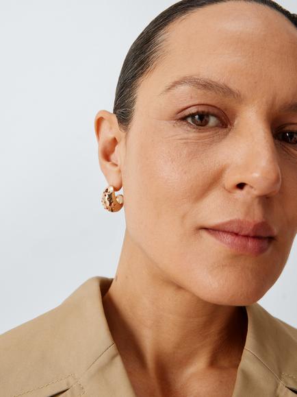 John Lewis Diamante Encrusted Domed Earrings, Multi/Gold - view 2, Multi
