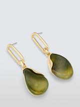 John Lewis Open Oval & Resin Drop Earrings, Green