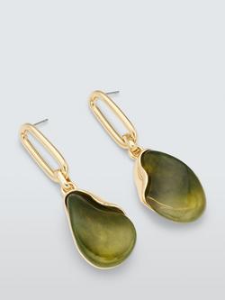 John Lewis Open Oval & Resin Drop Earrings, Green, Green