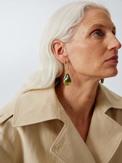John Lewis Open Oval & Resin Drop Earrings, Green - view 2, Green