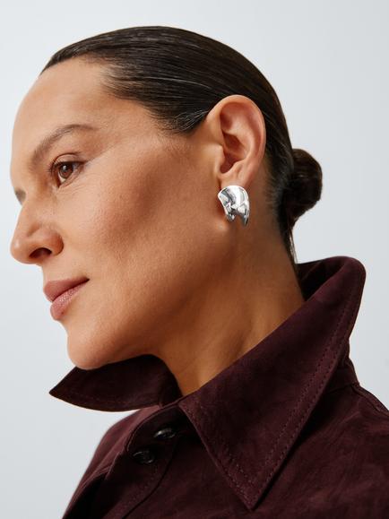 John Lewis Polished Open Hoop Earrings, Silver - view 2, Silver