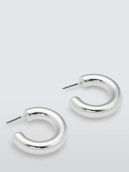 John Lewis Medium Polished Half Hoop Earrings, Silver