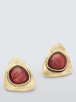 John Lewis Resin Semi Triangle Textured Stud Earrings, Gold/Brown, Gold/Brown