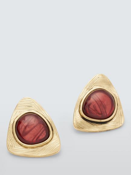 John Lewis Resin Semi Triangle Textured Stud Earrings, Gold/Brown, Gold/Brown