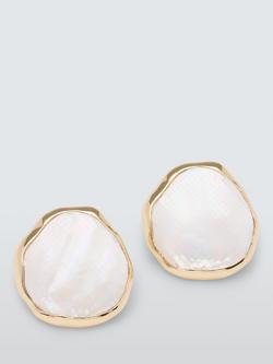 John Lewis Shell Effect Stud Earrings, Gold/White, Gold/White