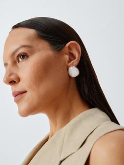 John Lewis Shell Effect Stud Earrings, Gold/White - view 2, Gold/White