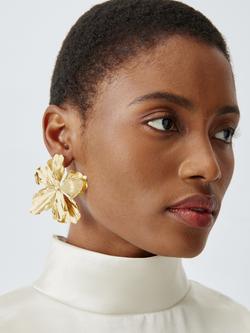 John Lewis Textured Flower Stud Earrings, Gold - view 2, Gold