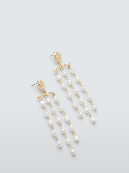 John Lewis Hammered Faux Pearl Drop Earrings, Gold/White, Gold/White