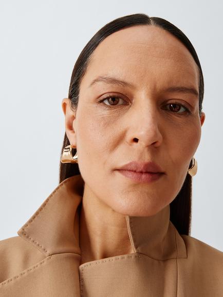 John Lewis Wave Edge Half Hoop Earrings, Gold - view 2, Gold