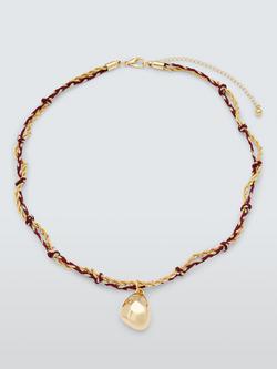 John Lewis Cord and Rope Chain Pendant Necklace with Knot Detail, Gold, Gold/Red