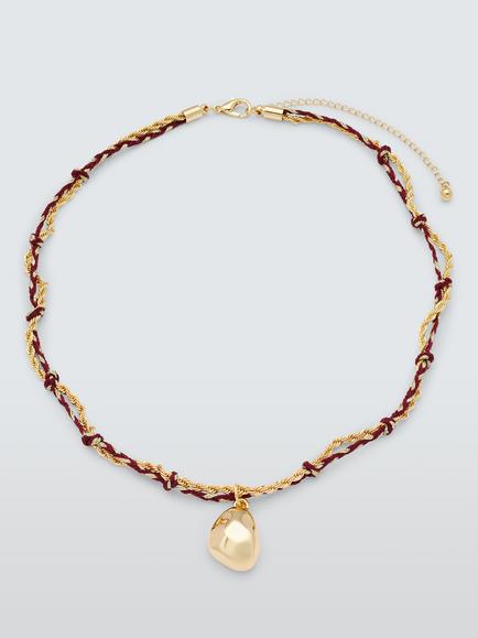 John Lewis Cord and Rope Chain Pendant Necklace with Knot Detail, Gold, Gold/Red