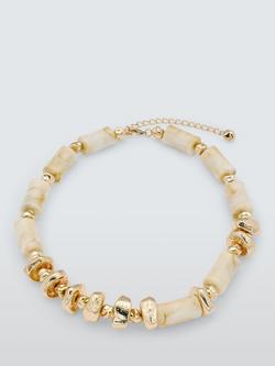 John Lewis Swirled Resin Bar and Beaded Short Statement Necklace, Cream/Gold, Gold/Cream