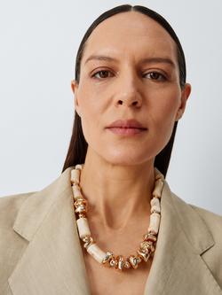 John Lewis Swirled Resin Bar and Beaded Short Statement Necklace, Cream/Gold - view 2, Gold/Cream