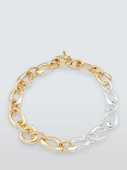 John Lewis Irregular Link T-Bar Mixed Plate Necklace, Gold/Silver, Gold/Silver