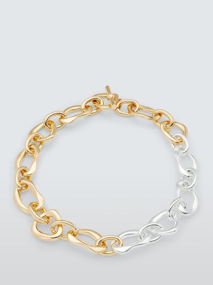 John Lewis Irregular Link T-Bar Mixed Plate Necklace, Gold/Silver, Gold/Silver
