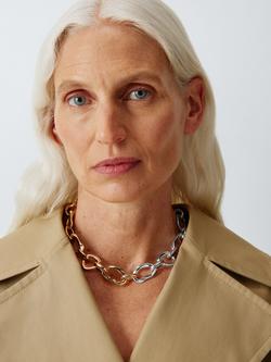 John Lewis Irregular Link T-Bar Mixed Plate Necklace, Gold/Silver - view 2, Gold/Silver